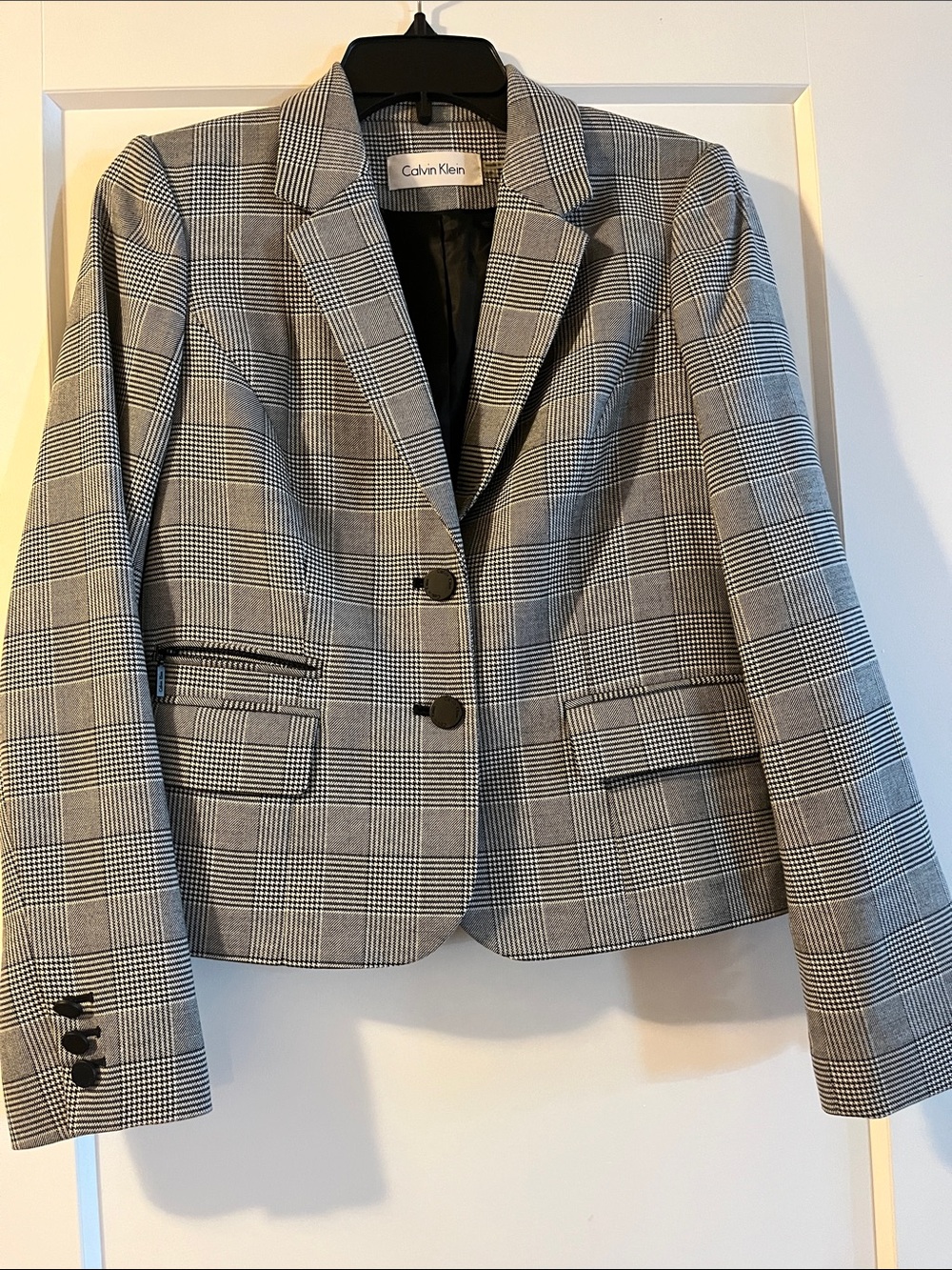 Calvin Klein Gray & Black Glen Plaid Tailored Blazer